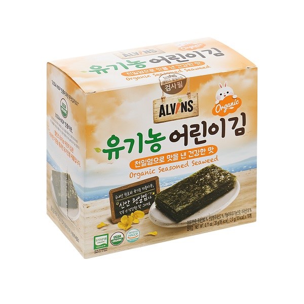 Hộp 10 Gói Snack Rong Biển Hữu Cơ Vị Truyền Thống Alvins 2G (Từ 1 Tuổi)