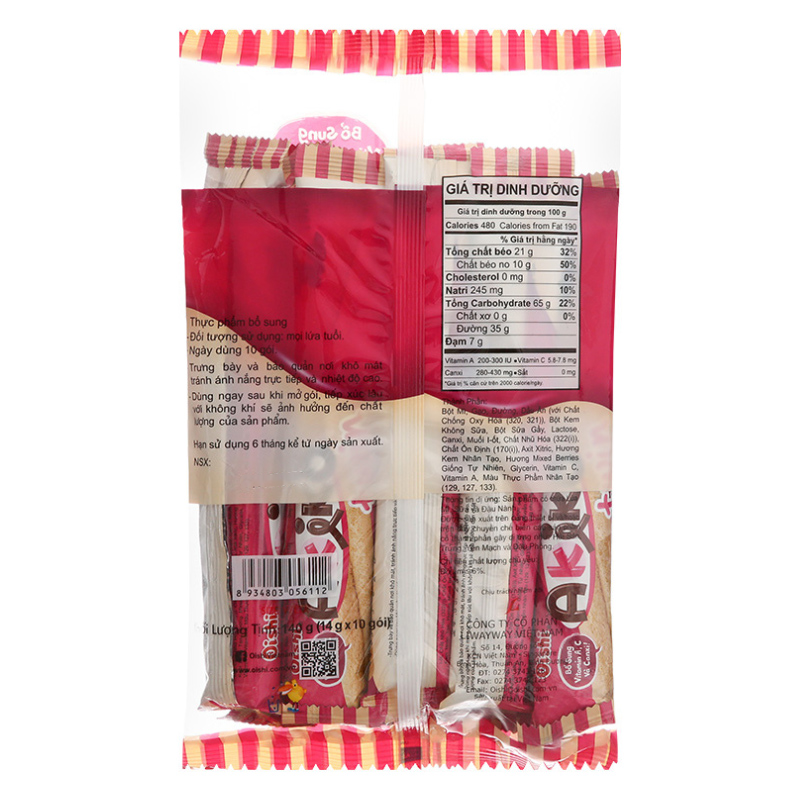 Snack Oishi Akiko Twin vị kem tiramisu túi 10 gói x 14g (từ 3 tuổi) 9