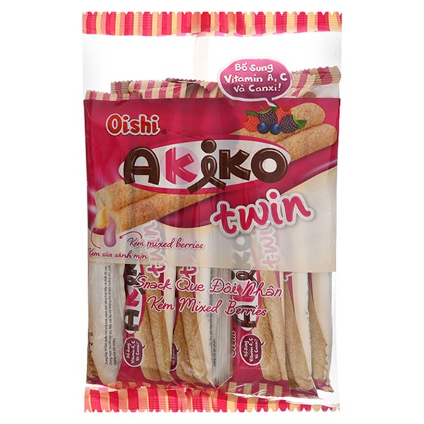 Túi 10 Gói Snack Vị Kem Mixed Berries Oishi Akiko Twin 14G (Từ 3 Tuổi)