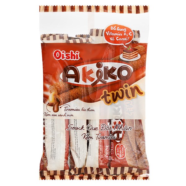 Túi 10 Gói Snack Vị Kem Tiramisu Oishi Akiko Twin 14G (Từ 3 Tuổi)