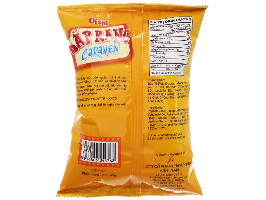 Snack bắp rang caramen Oishi 40g giá tốt tại Bách hoá XANH