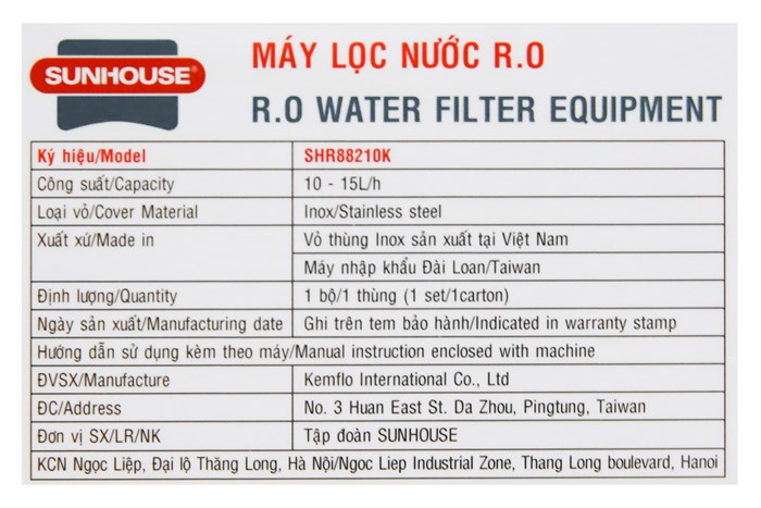 Máy lọc nước RO Sunhouse SHR88210K 10 lõi Màu Bạc