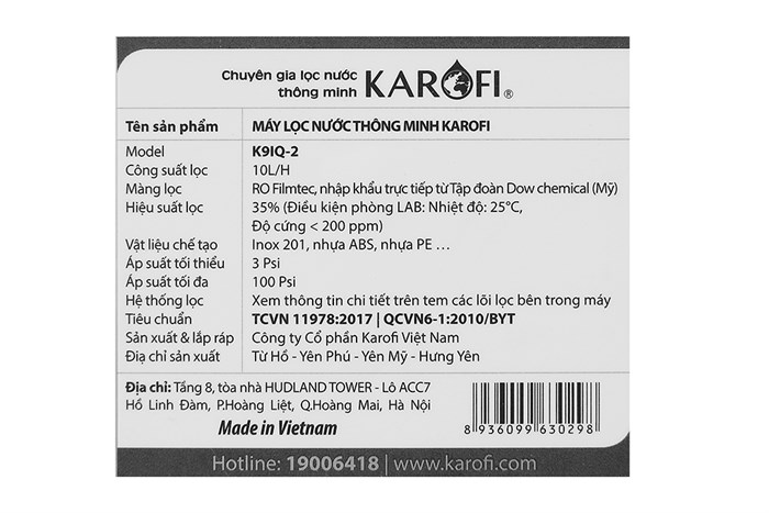 Máy lọc nước RO Karofi K9IQ 2.0 9 lõi Màu Đen