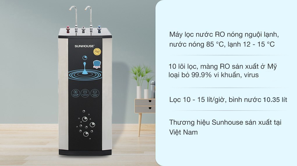 Máy lọc nước RO nóng nguội lạnh Sunhouse SHR76210CK 10 lõi hover