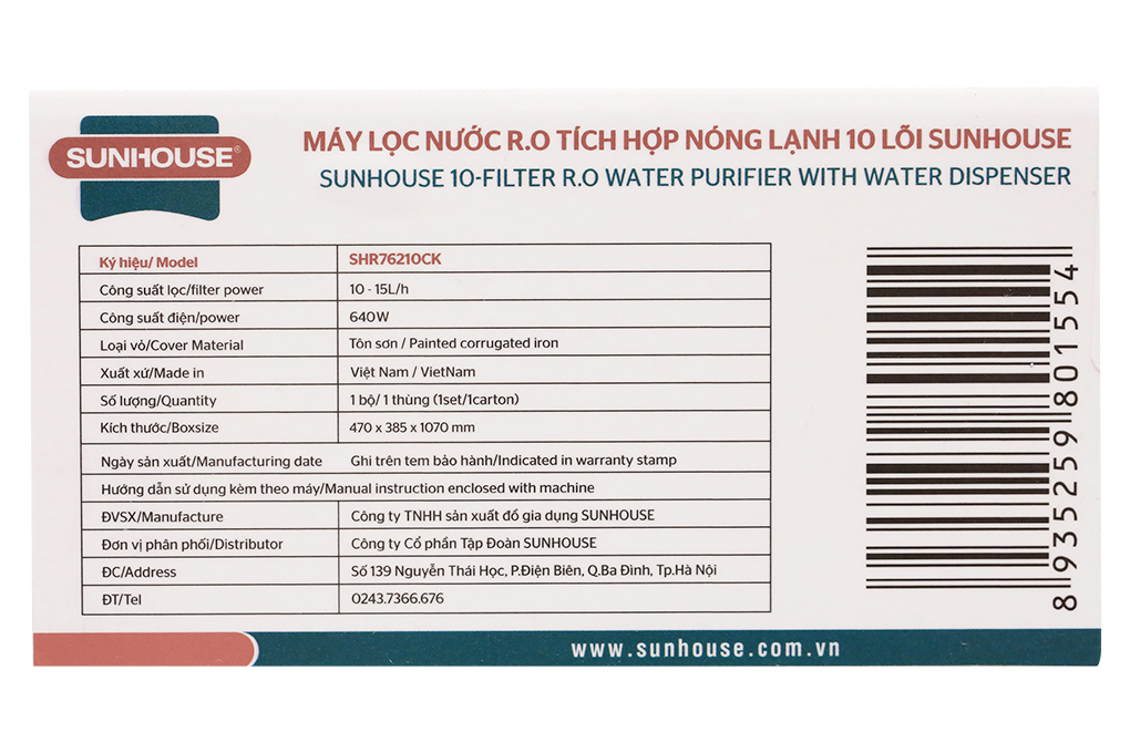 Máy lọc nước RO nóng nguội lạnh Sunhouse SHR76210CK 10 lõi - 11
