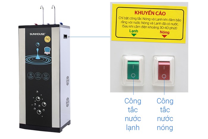 Máy lọc nước RO nóng nguội lạnh Sunhouse SHR76210CK 10 lõi Màu Đen - Xám