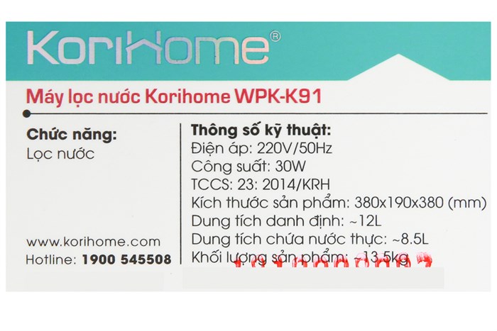 Máy lọc nước RO Korihome WPK-K91 9 lõi Màu Đen