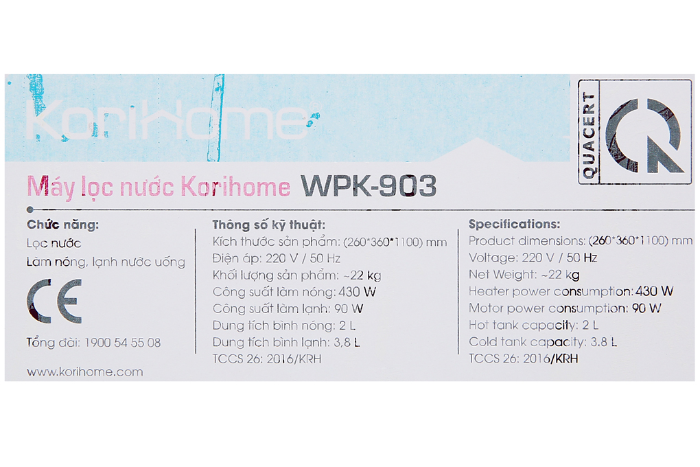 Siêu thị máy lọc nước RO nóng lạnh Korihome WPK-903 7 lõi