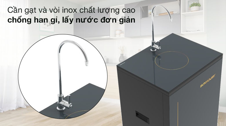 Cần và vòi inox - Máy lọc nước RO Sunhouse SHA88116K 10 lõi