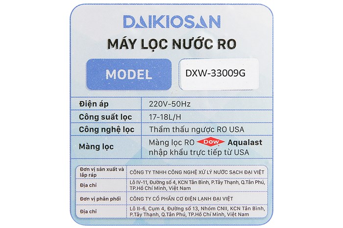 Máy lọc nước RO Daikiosan DXW-33009G 9 lõi Màu Nâu