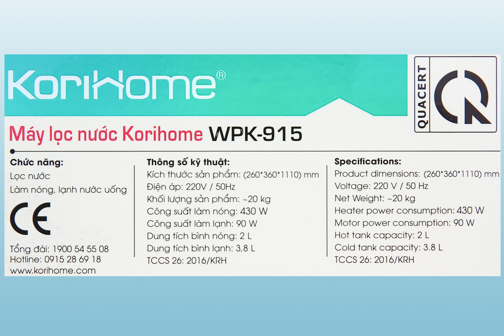 Siêu thị máy lọc nước RO nóng lạnh Korihome WPK-915 9 lõi