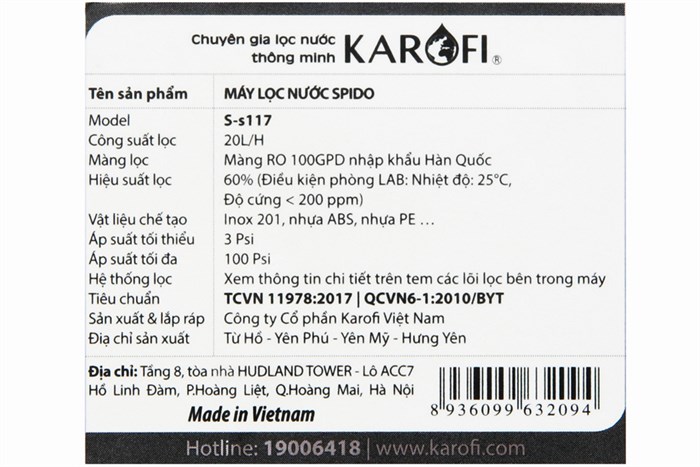 Máy lọc nước RO Karofi S-s117 7 lõi Màu Trắng - Xanh