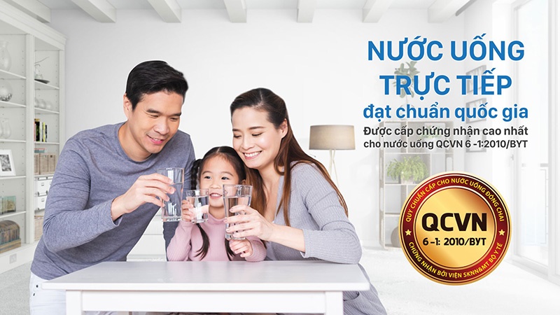 Nước đạt chuẩn nước uống trực tiếp QCVN 6-1:2010 - Máy lọc nước nóng RO Karofi O-H128/H 8 lõi