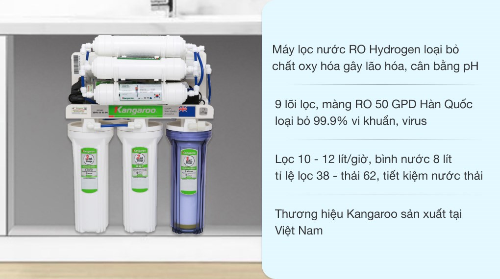 Máy lọc nước RO không vỏ Hydrogen Kangaroo KG100HQ 9 lõi