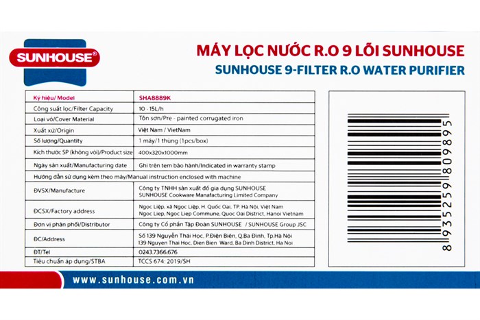 Máy lọc nước RO Sunhouse SHA8889K 9 lõi Màu Đen