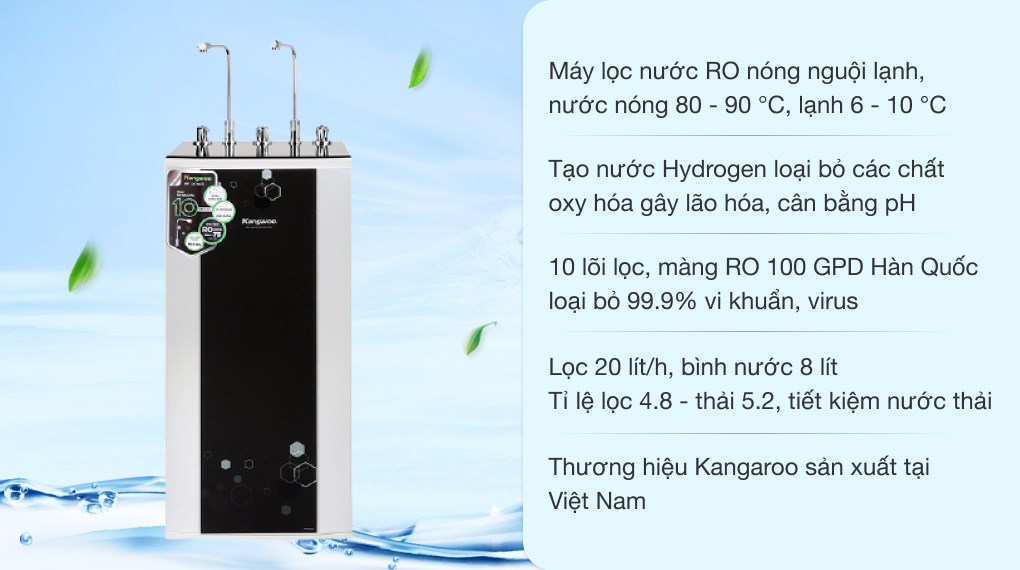 Máy lọc nước R.O nóng nguội lạnh Hydrogen Kangaroo KG10A4VTU 10 lõi
