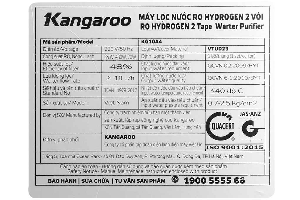 Siêu thị máy lọc nước R.O nóng nguội lạnh Hydrogen Kangaroo KG10A4VTU 10 lõi