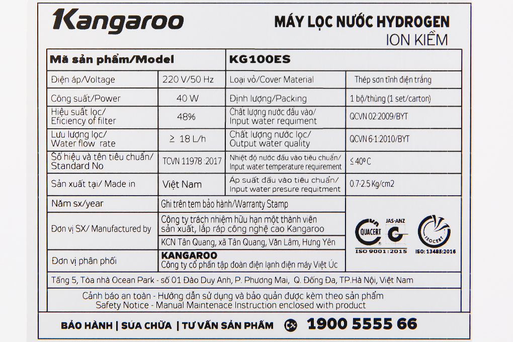Siêu thị máy lọc nước RO hydrogen ion kiềm Kangaroo KG100ES 7 lõi