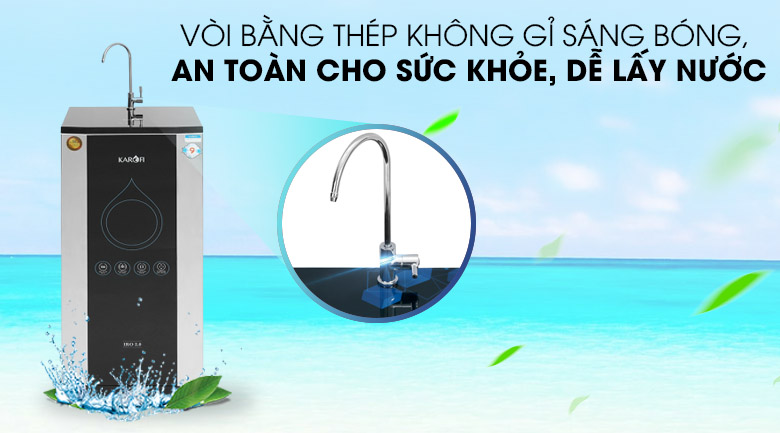 Vòi bằng thép không gỉ sáng bóng - Máy lọc nước RO Karofi K9IQ-3S 9 lõi