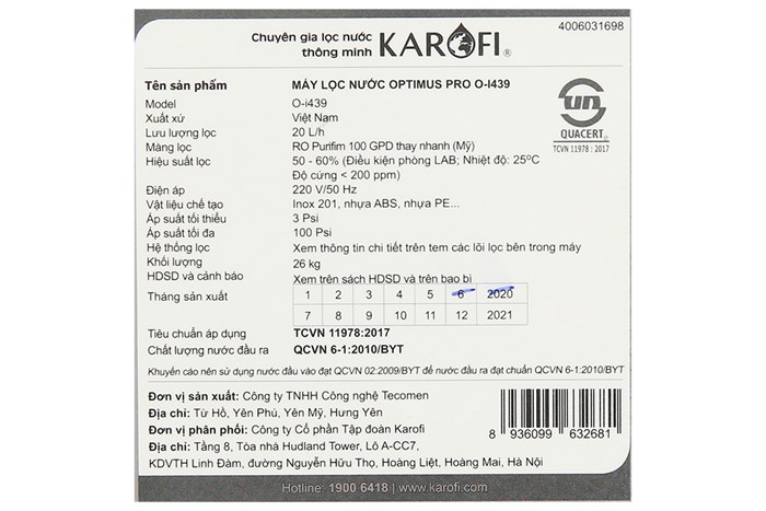Máy lọc nước RO Karofi Optimus Pro O-i439 9 lõi Màu Trắng - Đen