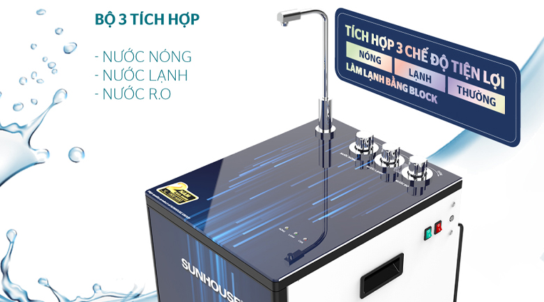 Tích hợp 3 chế độ nước tiện lợi - Máy lọc nước RO nóng lạnh Sunhouse SHA76213CK 10 lõi