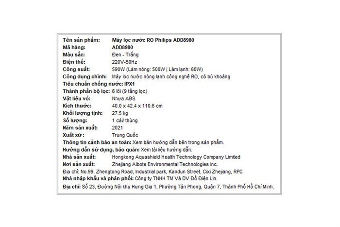 Máy lọc nước RO nóng nguội lạnh Philips ADD8980 6 lõi Màu Trắng - Đen