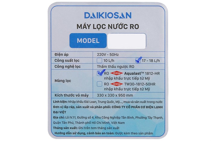 Máy lọc nước RO Daikiosan DSW-43010I 10 lõi Màu Xanh lá