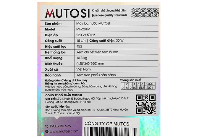 Máy lọc nước RO Mutosi MP-281M 8 lõi Màu Đen