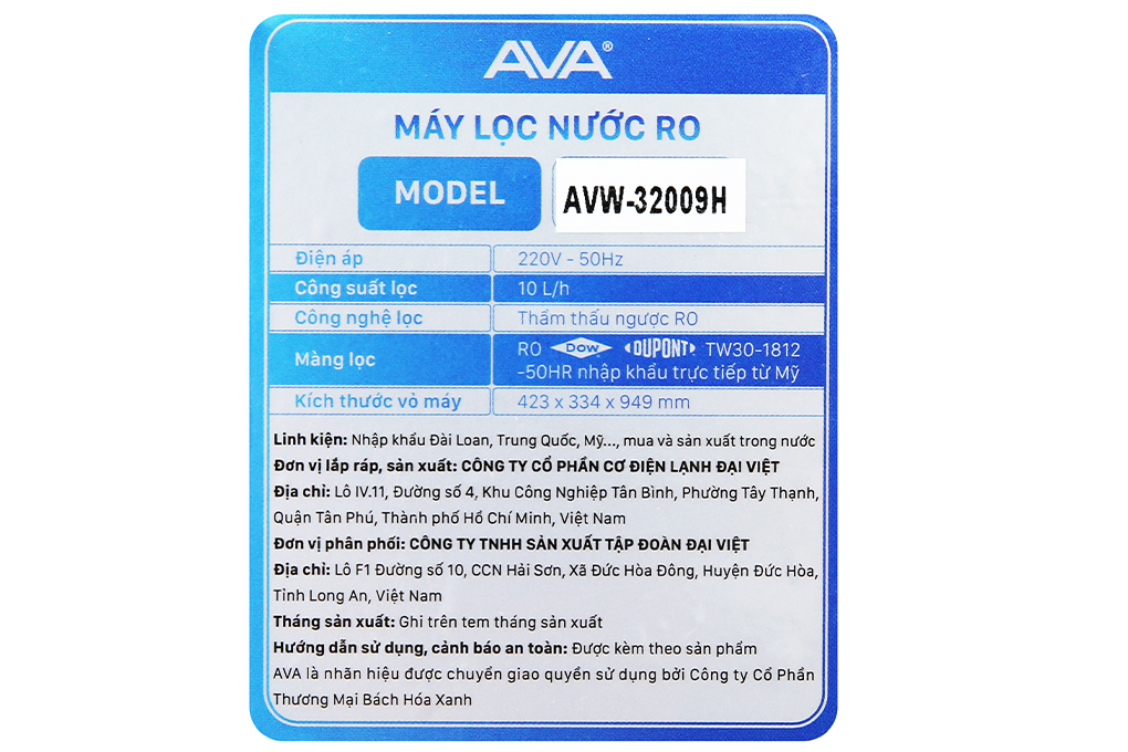 Siêu thị máy lọc nước RO Ava AVW-32009H 9 lõi