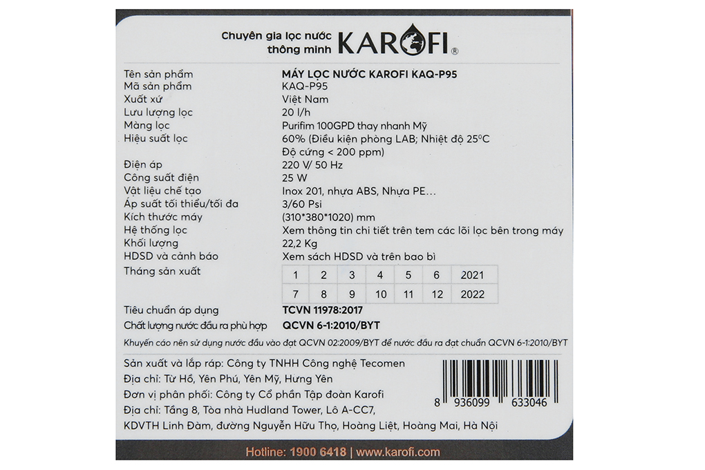 Siêu thị máy lọc nước RO Karofi KAQ-P95 10 lõi