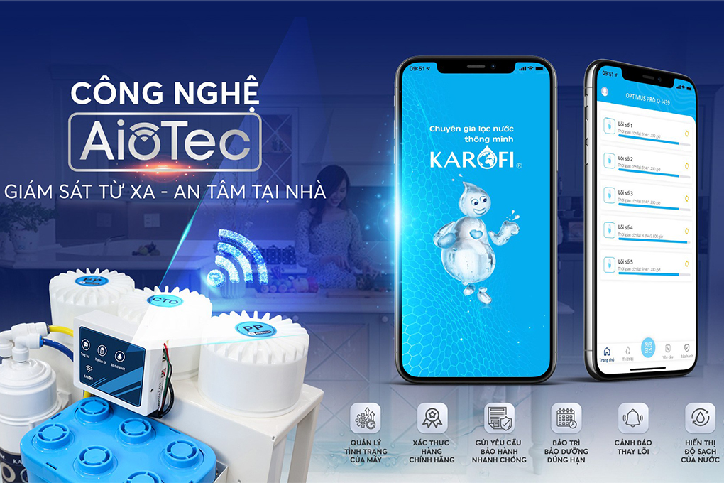 Máy lọc nước không vỏ RO Karofi KAQ-U95 10 lõi - Công nghệ AioTec