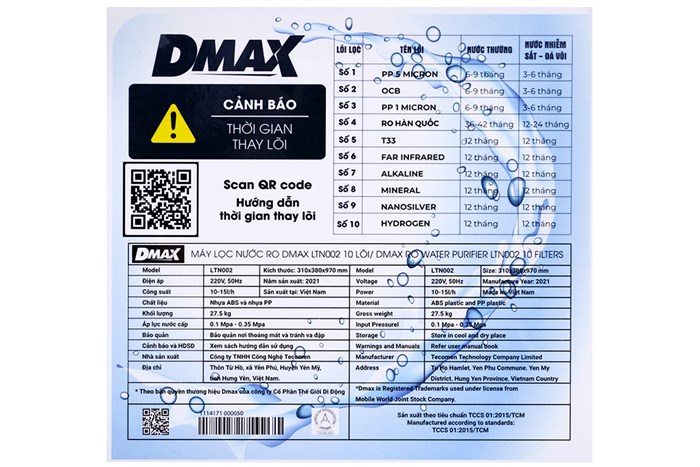 Máy lọc nước RO DMAX LTN002 10 lõi Màu Đen