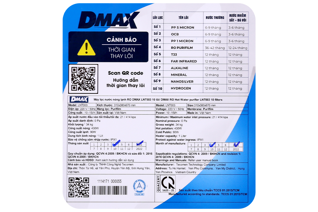 Siêu thị máy lọc nước RO nóng nguội lạnh Dmax LNT003 10 lõi