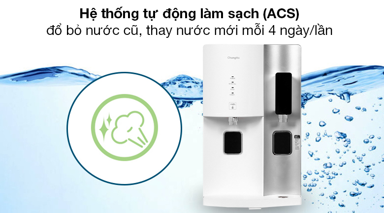 Máy lọc nước nguội lạnh RO ChungHo CHP-2321D 3 lõi - Hệ thống tự động làm sạch (ACS) tự động loại bỏ nước cũ, cung cấp 100% nước mới