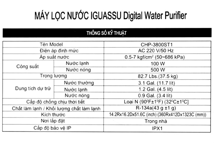 Máy lọc nước RO nóng nguội lạnh ChungHo CHP-3800ST1 4 lõi Màu Trắng