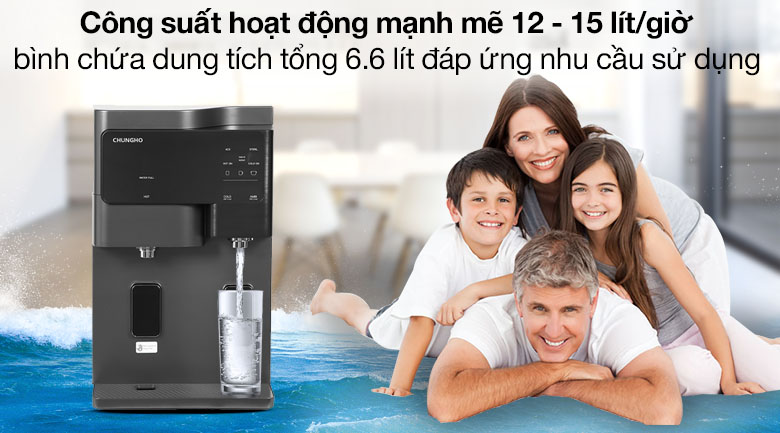 Dung tích bình chứa nước 6.6 lít - Máy lọc nước RO nóng lạnh ChungHo GWP-60C9560M 3 lõi