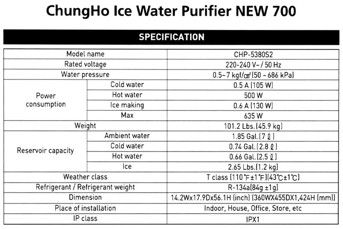 Máy lọc nước RO nóng nguội lạnh, làm đá ChungHo CHP-5380S2 4 lõi Màu Đen
