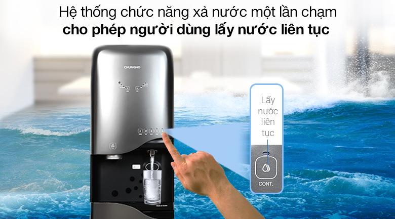 Xả nước liên tục - Máy lọc nước RO nóng lạnh ChungHo CHP-5380S2 4 lõi