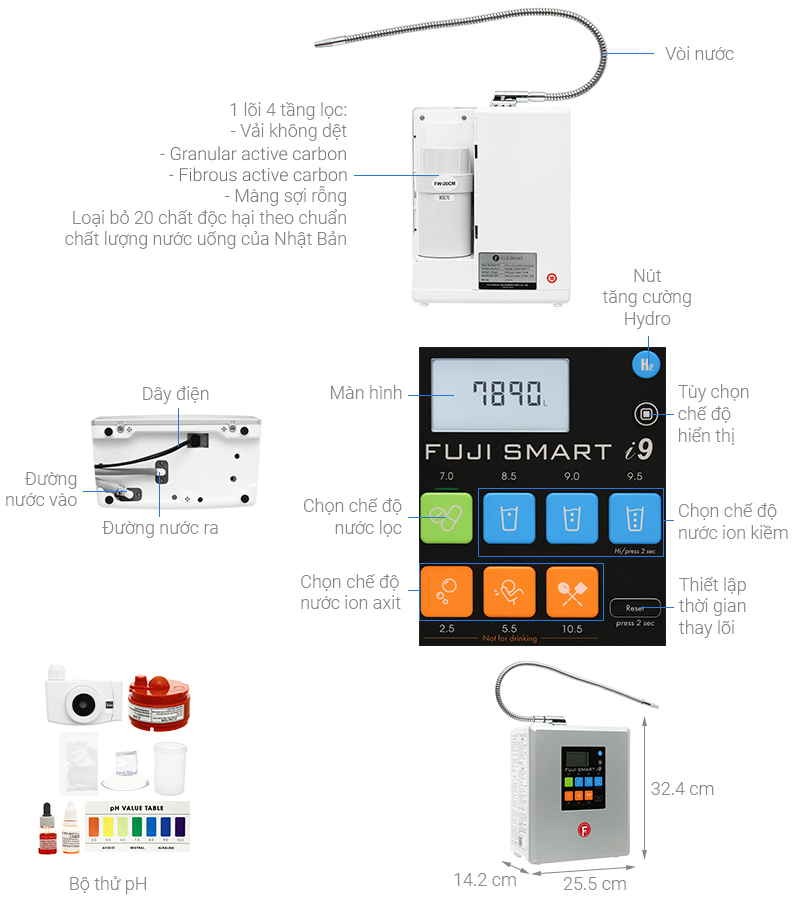 Máy lọc nước điện giải ion kiềm Fuji Smart i9 10 tấm điện cực
