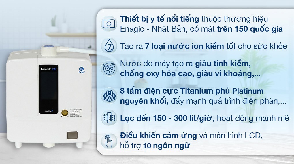 Máy lọc nước điện giải ion kiềm Kangen LeveLuk K8 8 tấm điện cực