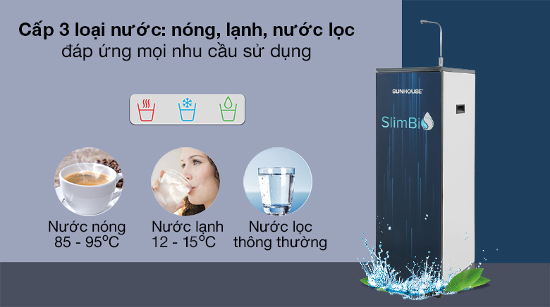 3 chế độ cấp nước - Máy lọc nước RO nóng nguội lạnh Sunhouse SHA76214CK-S 9 lõi