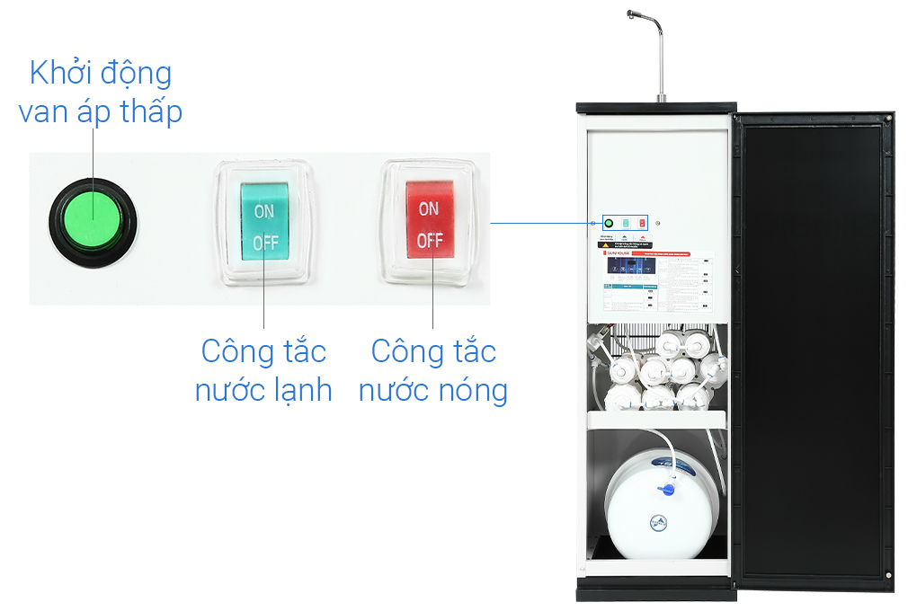 Máy lọc nước RO nóng nguội lạnh Sunhouse SHA76214CK-S 9 lõi Màu Đen - xanh dương
