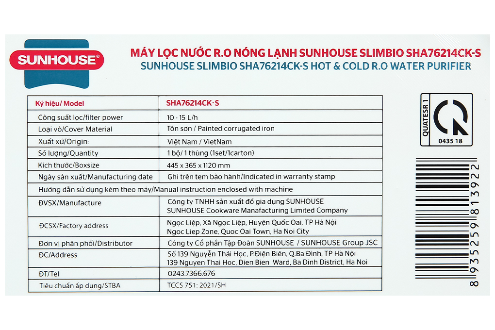 Máy lọc nước RO nóng nguội lạnh Sunhouse SHA76214CK-S 9 lõi Màu Đen - xanh dương