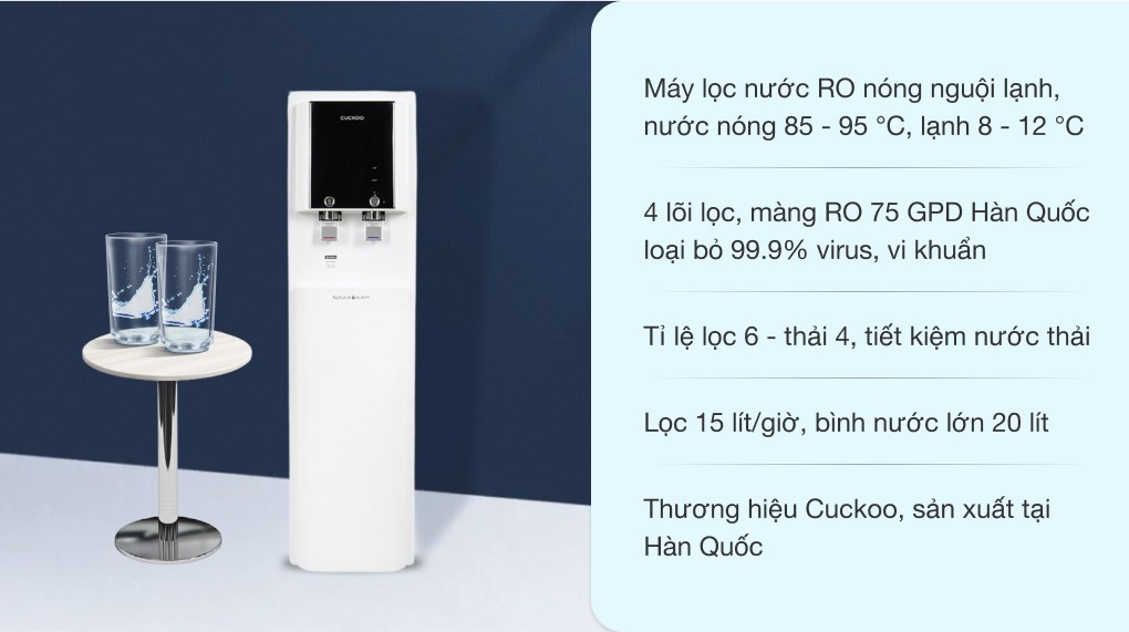 Máy lọc nước RO nóng nguội lạnh Cuckoo CP-QRP2001SW 4 lõi hover