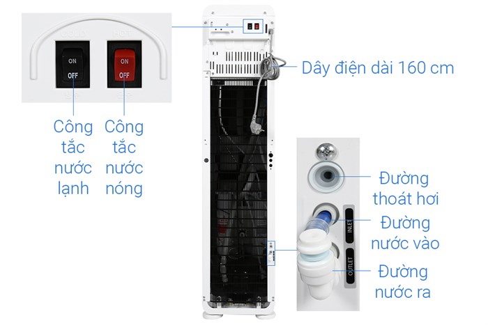 Máy lọc nước RO nóng nguội lạnh Cuckoo CP-FRP601SW 4 lõi Màu Trắng - Xám
