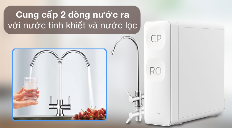 2 dòng nước đầu ra - Máy lọc nước RO Philips AUT2015 2 lõi