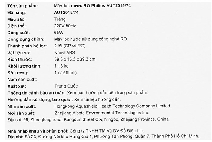 Máy lọc nước RO Philips AUT2015 2 lõi Màu Trắng