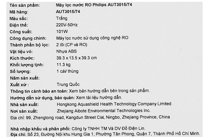Máy lọc nước RO Philips AUT3015 2 lõi Màu Trắng