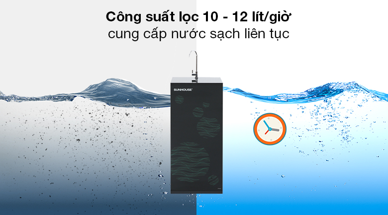 Máy lọc nước RO Sunhouse SHA8866K 7 lõi - Hoạt động êm ái, lọc liên tục với công suất lọc 10 - 12 lít/giờ