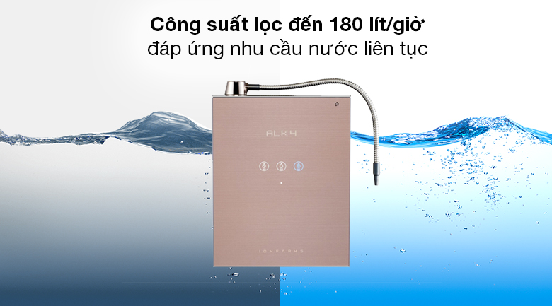 Máy lọc nước ion kiềm IonFarms Alpha-1500 - Đáp ứng nhu cầu nước liên tục của gia đình với công suất lọc đến 180 lít/giờ